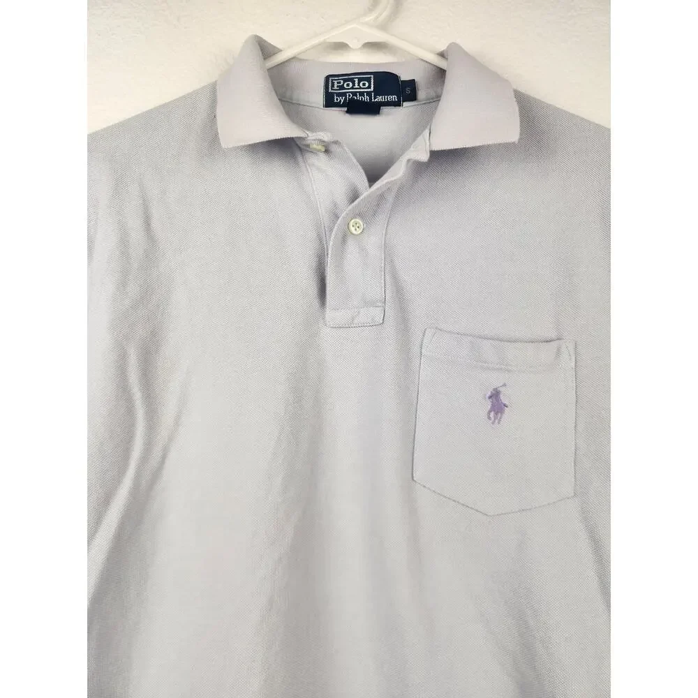 Vintage Ralph Lauren Polo Shirt Short Sleeve Men Small Light Purple Horse Logo